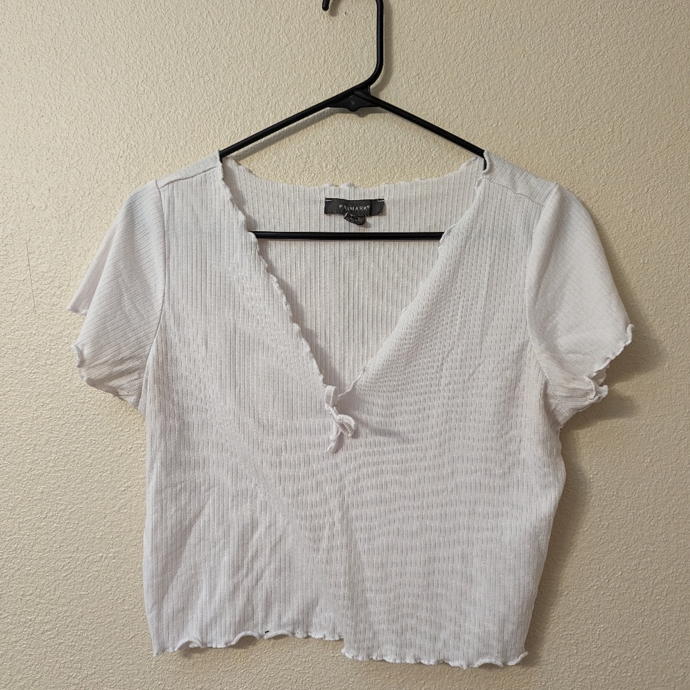 White V-neck Crop Top with Tie